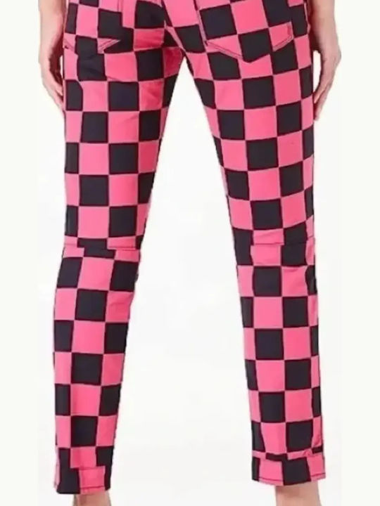 Дамски Текстилен Панталон в Boyfriend Кройка Pink/black