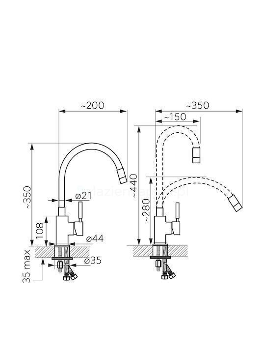 Curveta Kitchen Faucet Chrome Black Flexible Spout
