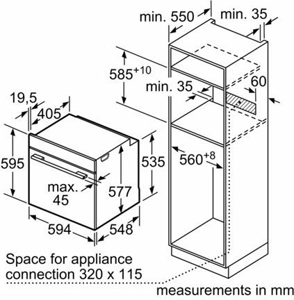 Bosch Φούρνος άνω Πάγκου 71lt Π59.4εκ. Μαύρος