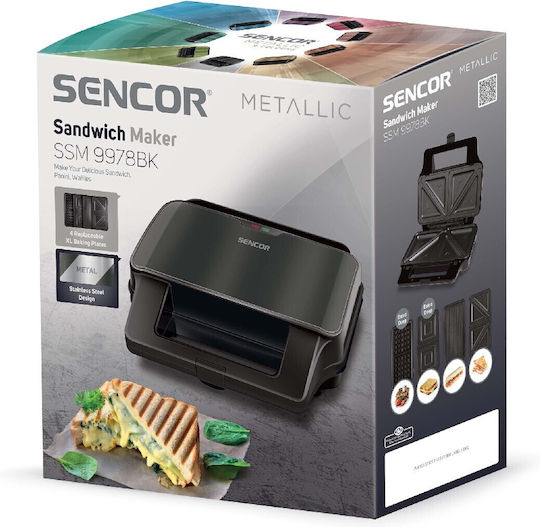 Sencor Сандвич тостер с подвижни плочи за 2 Сандвичи 900W Черна