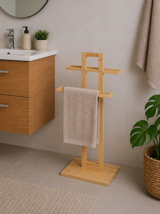 Freestanding Bathroom Hanger 2 Positions Bamboo 37x25x85cm Mrshome Df-0092000