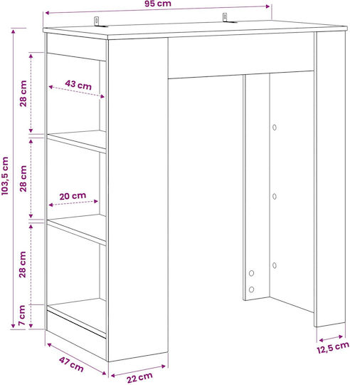 Bar Table Wooden Black Oak 95x47x103.5 cm