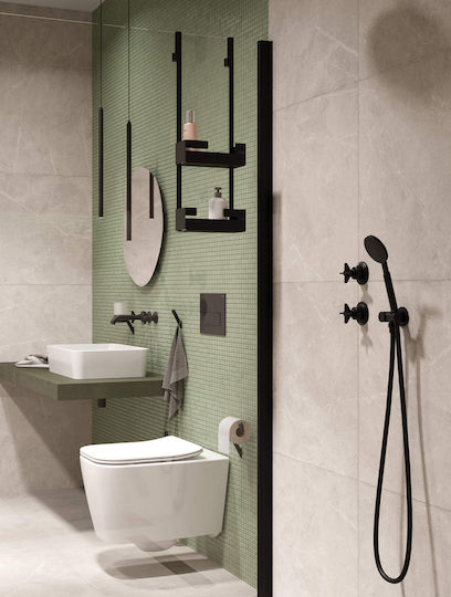 Deante An der Wand montiert Badezimmerregal Glas 10x25x76cm Schwarz