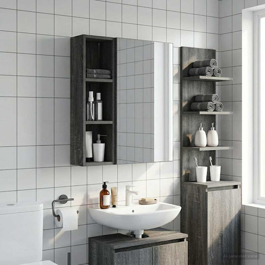 vidaXL Επιτοίχια Ραφιέρα Μπάνιου Ξύλινη 20x14x70cm Γκρι