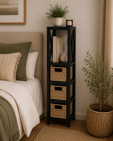 MRShome Floor Bathroom Shelf Wooden 17x24x82cm Black