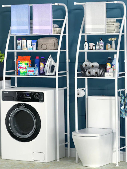 Toilet Rack Επιδαπέδια Ραφιέρα Μπάνιου Μεταλλική με 3 Ράφια 44x24.5x176cm Λευκή
