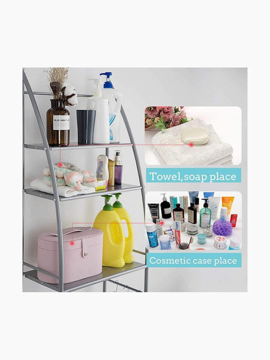 Toilet Rack Επιδαπέδια Ραφιέρα Μπάνιου Μεταλλική με 3 Ράφια 44x24.5x176cm Λευκή