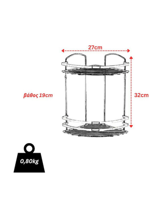 Tekno-Tel 455.BK082/ST Colț Montat pe perete Raft de baie Inox cu 2 rafturi 27x19x32cm