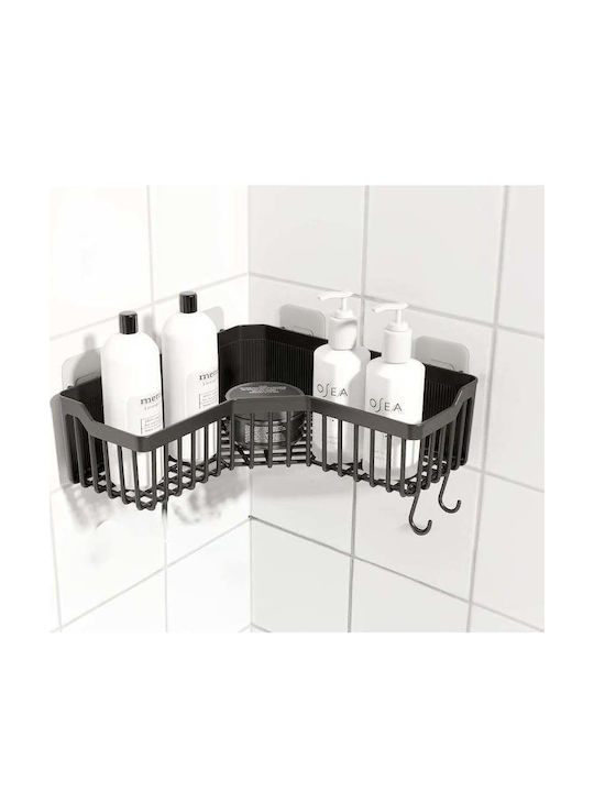 SteweHome Corner Wall Mounted Bathroom Shelf Plastic 26x26x8cm Black