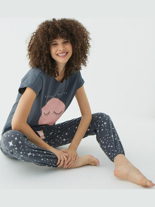 Set De Pijamale Dama De Vară Gri Închis