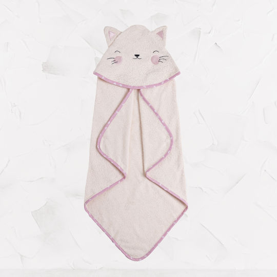 Nima Baby Hooded Towel with Hood Baby Love Pink 75x75cm
