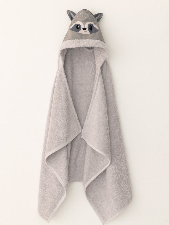 Palamaiki Baby Hooded Poncho Towel Racoon Gray 70x120cm