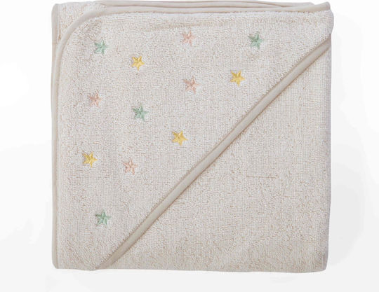 Nef-Nef Homeware Baby-Badetuch mit Kapuze Happy Ecru 75x75cm