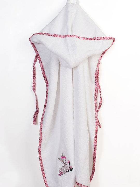 Dimcol Βρεφική Κάπα-Μπουρνούζι με Κουκούλα Deer White-pink 75x85εκ.