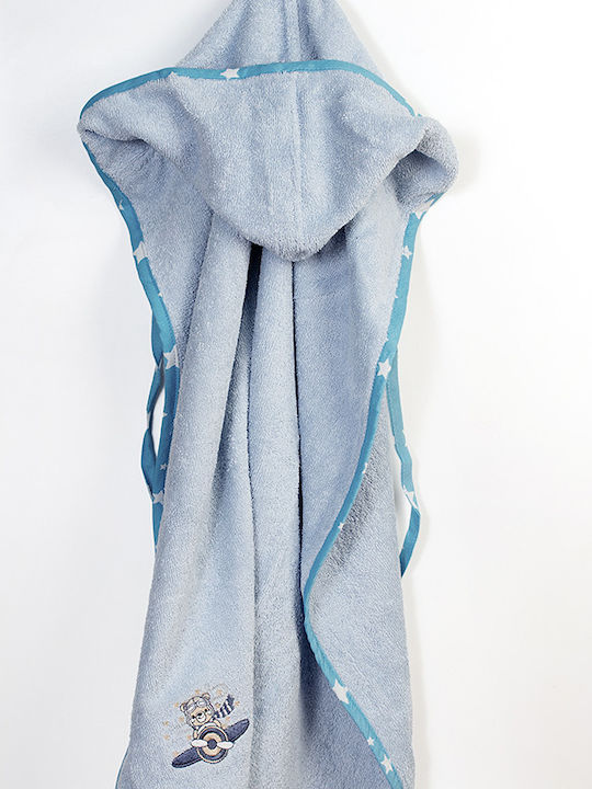 Dimcol Baby Bath Towel Hooded Aviator Sky Blue 75x85cm