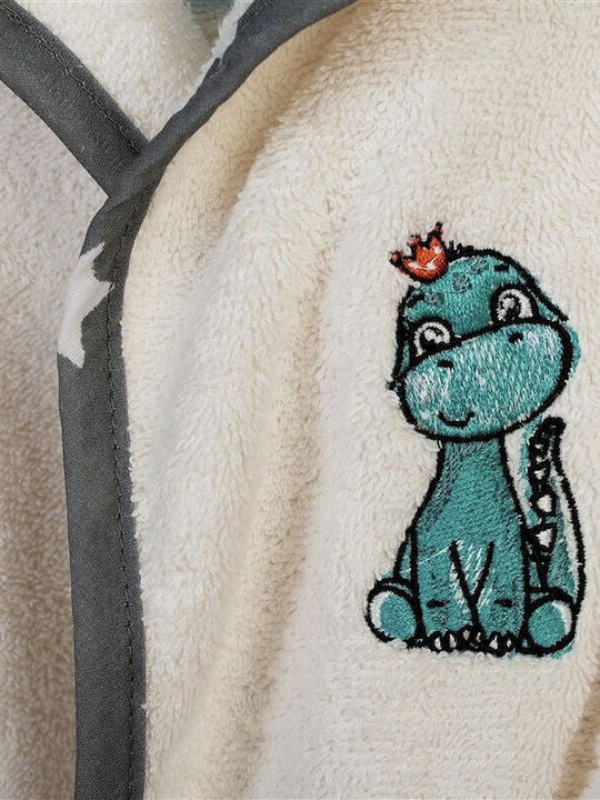 Dimcol Baby Bathrobe Hooded Dinosaur Ecru-Grey
