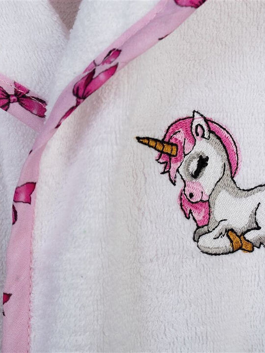 Dimcol Kids Bathrobe Unicorn White with Hood
