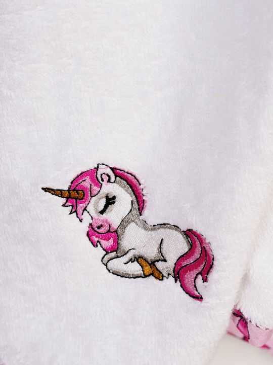 Dimcol Βρεφική Κάπα-Μπουρνούζι με Κουκούλα Unicorn White-pink 75x85εκ.