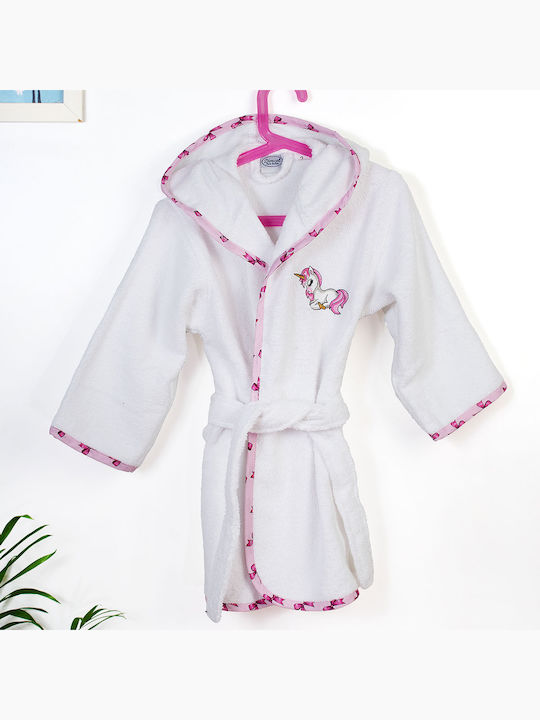 Dimcol Kids Bathrobe Unicorn White with Hood