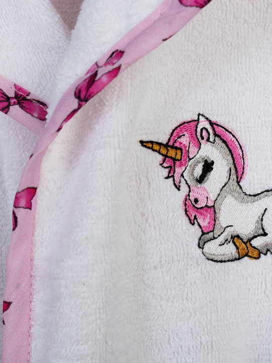 Dimcol Kids Bathrobe Unicorn White with Hood