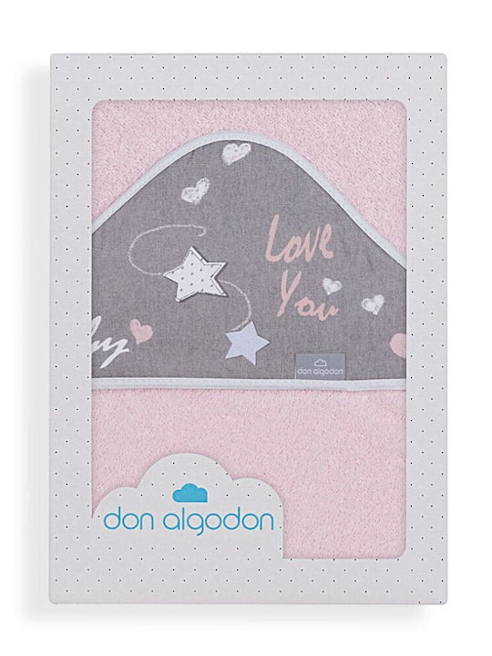 Don Algodon Βρεφική Κάπα-Μπουρνούζι με Κουκούλα Love You Ροζ 100x100εκ.