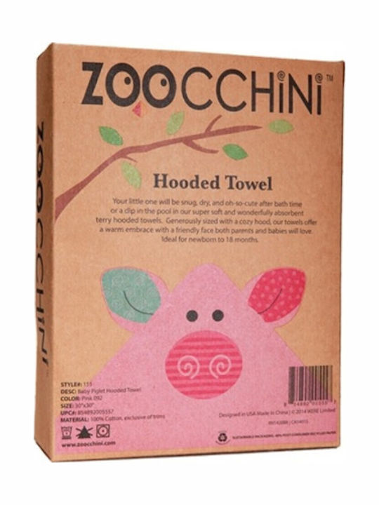 Zoocchini Βρεφική Κάπα-Μπουρνούζι με Κουκούλα Pig Ροζ 75x75εκ.