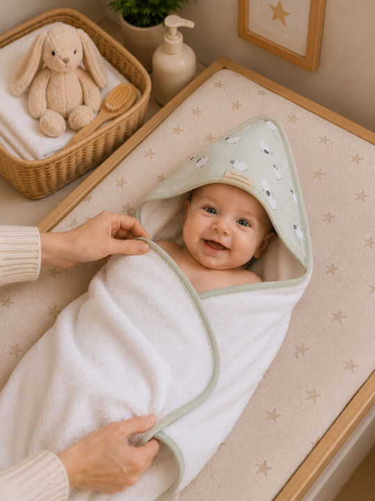 Bonjour Bebe Βρεφική Κάπα-Μπουρνούζι με Κουκούλα Πράσινη 100x100εκ.