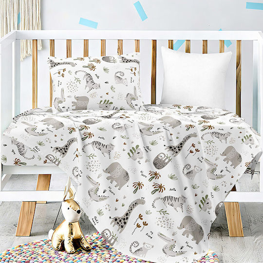 Melinen Set Baby Sheets Crib Cotton Satin Fitted Gray 70x140cm 3pcs