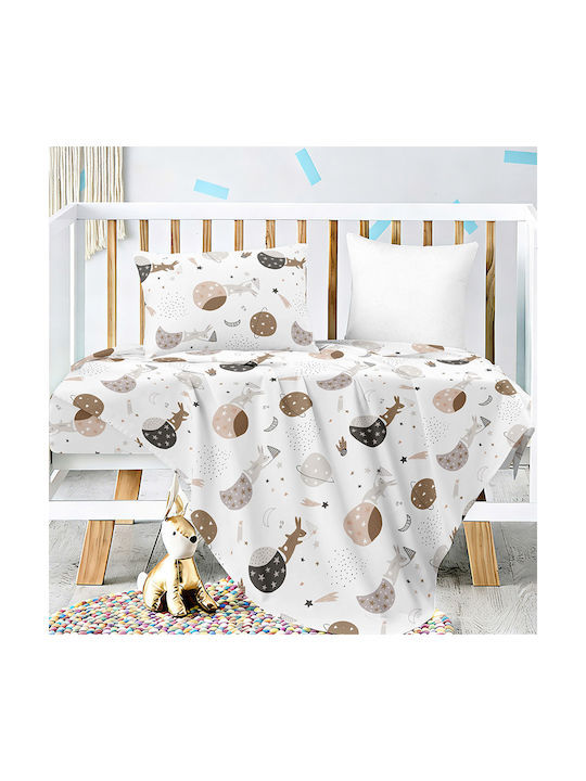 Melinen Set Baby Sheets Crib Cotton Satin Fitted Brown 70x140cm 3pcs