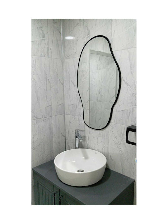 SteweHome Oglindă de Perete Asimetrică cu Ramă din Lemn Negru 75x40cm