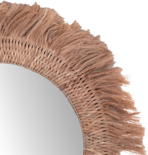 HomeMarkt Wandspiegel Ganzkörper mit Beige Rattan Rahmen Durchmesser 120cm
