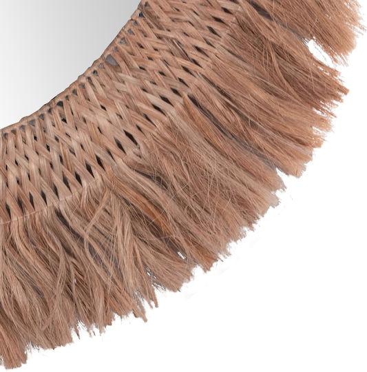 HomeMarkt Wandspiegel Ganzkörper mit Beige Rattan Rahmen Durchmesser 120cm