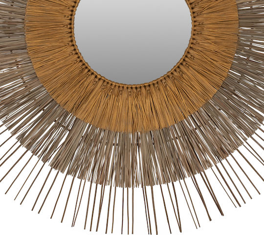 HomeMarkt Mendong Grass Wall Mirror with Beige Frame Diameter 105cm