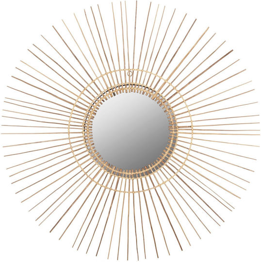 Freebox Wall Mirror with Beige Wooden Frame Diameter 85cm 1pcs