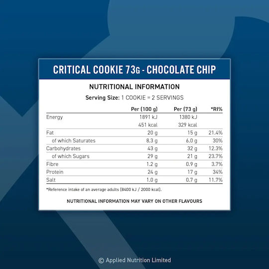 Applied Nutrition Μπισκότα Πρωτεΐνης Critical με Κομματάκια Σοκολάτα 85gr