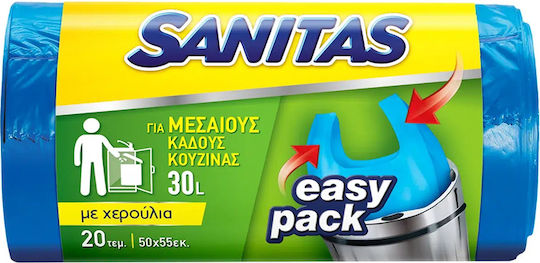 Sanitas Σακούλες Απορριμάτων Χωρητικότητας 30lt με Χερούλια Easy-Pack 50x55cm 20τμχ Μπλε