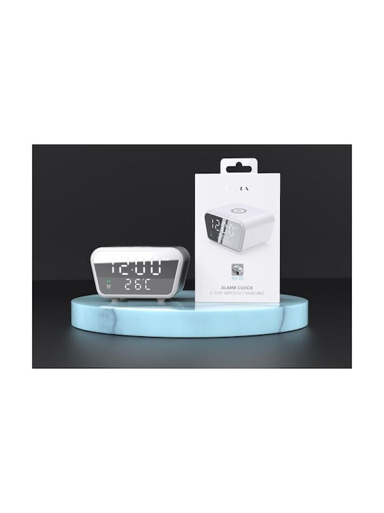 Ezra HC35 Ceas De Masă Digital LED Cu Ceas Deșteptător Și Încărcare Wireless Alb