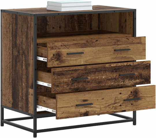 Wooden Bedroom Chest of Drawers with 3 Drawers Aged Wood 70x41x70cm
