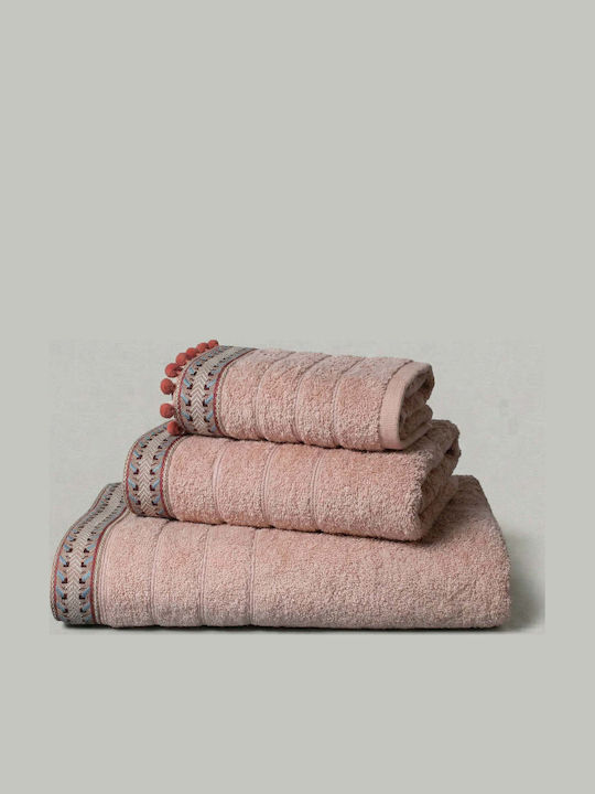 White Fabric Bath Towel Set 3pcs Tracey Pink Weight 500gr/m²