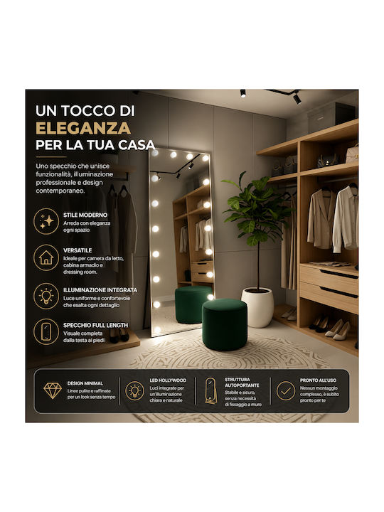 Shally Dogan Oglindă cu Cadru Alb din Aluminiu și Iluminare LED 160x60cm