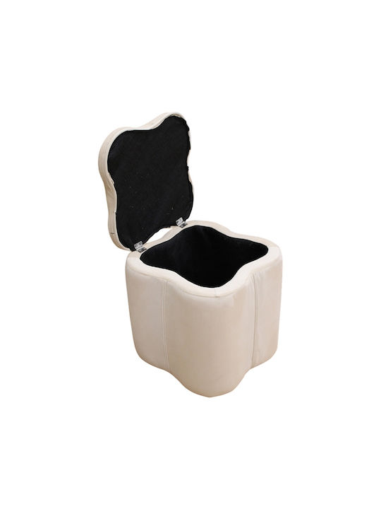 Living Room Stool with Storage Space Upholstered with Velvet Fiona Beige 30x30x34cm