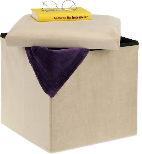 Taburet Pliabil Pentru Camera De Zi Cu Spațiu De Depozitare Crem 38x38x38 cm