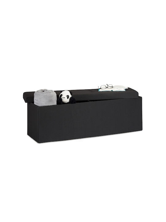 Taburet Camera De Zi Pliabil Cu Spațiu De Depozitare Tapițat Cu Țesătură Neagră 38x114x38cm