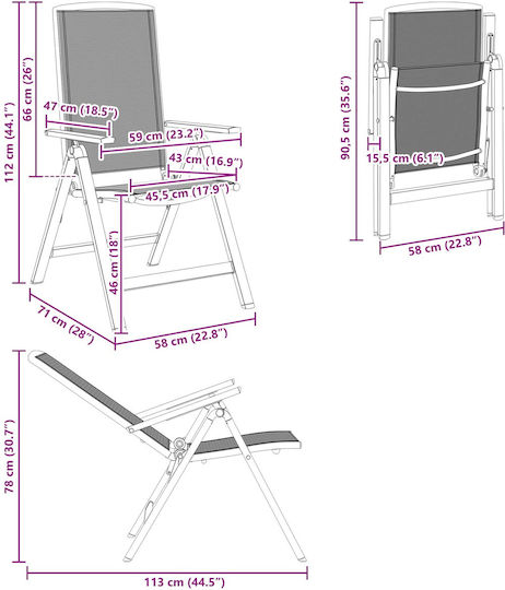 Gartenstühle Aluminium Schwarz 2 Stück 58x71x112cm