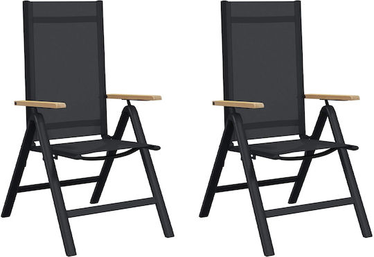 vidaXL Gartenstühle Aluminium Schwarz 2 Stück 58x73x111,5 cm