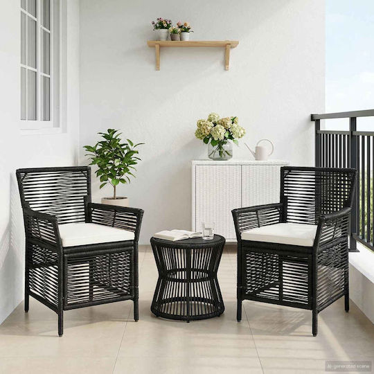 vidaXL Outdoor Chair Rattan Black and Cream with Cushion 2 Pieces 61x58x83cm vidaXL Outdoor Chair Rattan Black and Cream with Cushion 2 Pieces 61x58x83cm