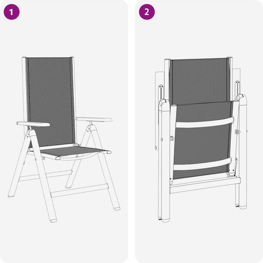 vidaXL Gartenstühle Aluminium Schwarz 2 Stück 58x73x111,5 cm