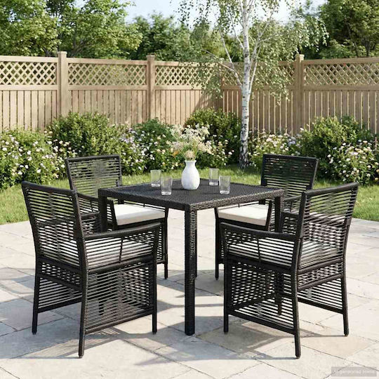 vidaXL Outdoor Chair Rattan Black and Cream with Cushion 4 Pieces 61x58x83cm vidaXL Outdoor Chair Rattan Black and Cream with Cushion 4 Pieces 61x58x83cm