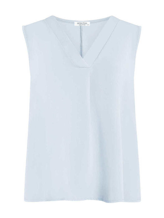 Celestino Damenbluse Ärmellose Piqué Loose Fit Hellblau
