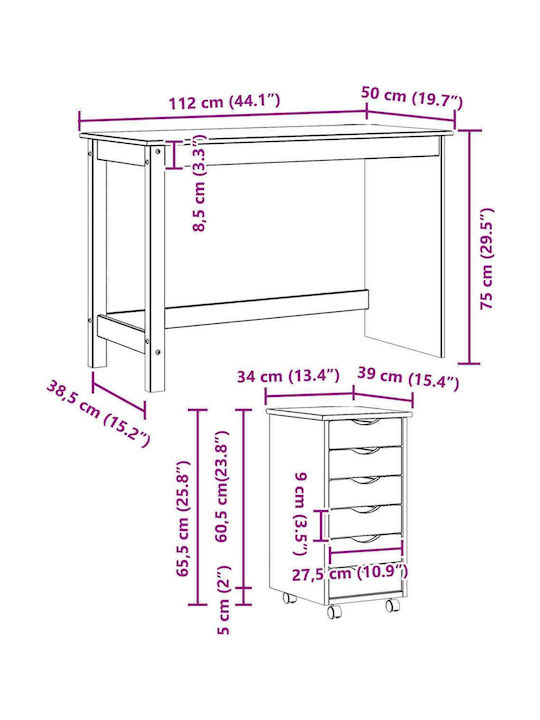 vidaXL Schreibtisch Moss aus Massivholz Braun 112x50x75cm